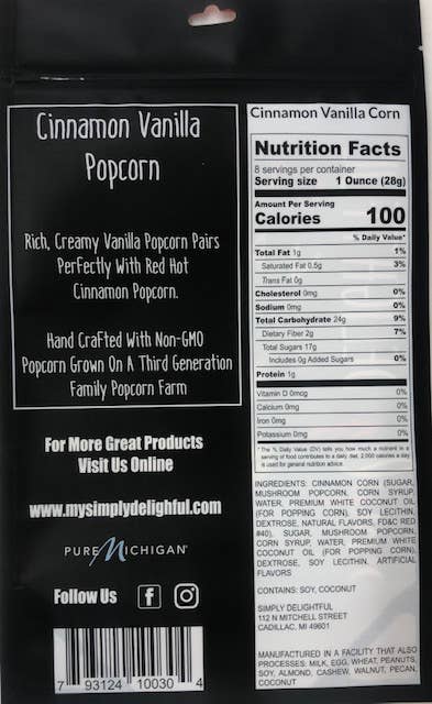 Cinnamon Vanilla Popcorn 8 oz