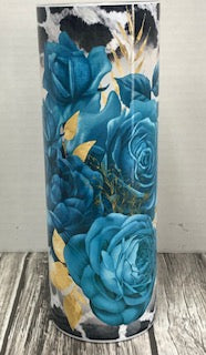 Blue Roses With Cow Print Tumbler